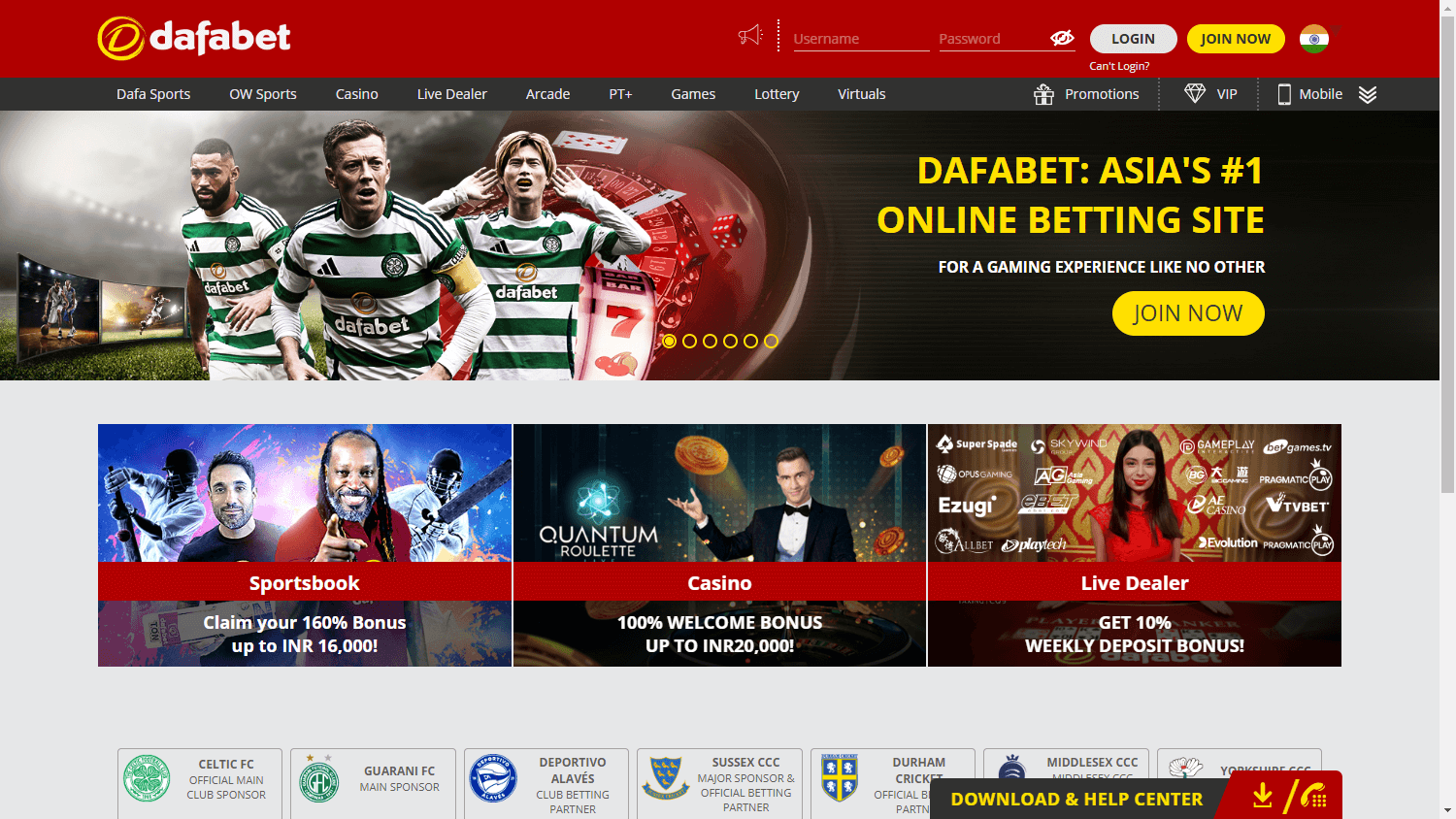 Dafabet_Casino_homepage_desktop