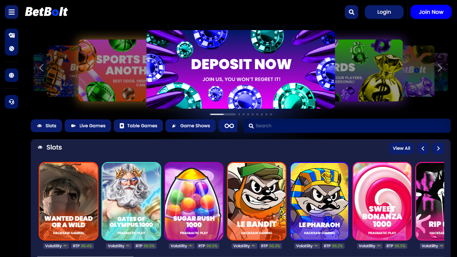 betbolt_casino_homepage_desktop