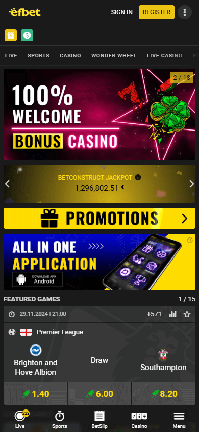 efbet_casino_homepage_mobile