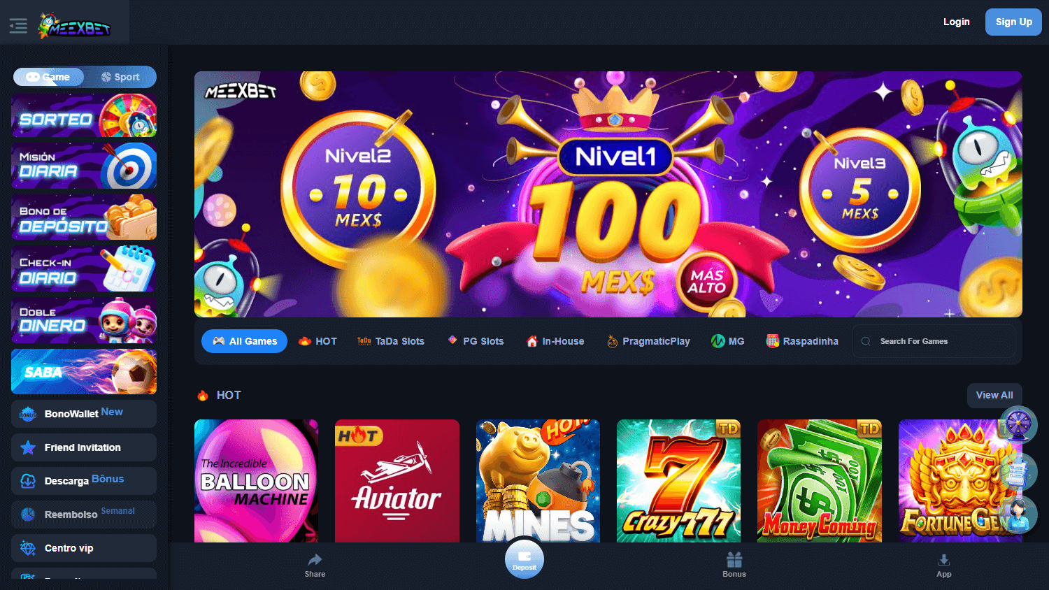 meexbet_casino_homepage_desktop