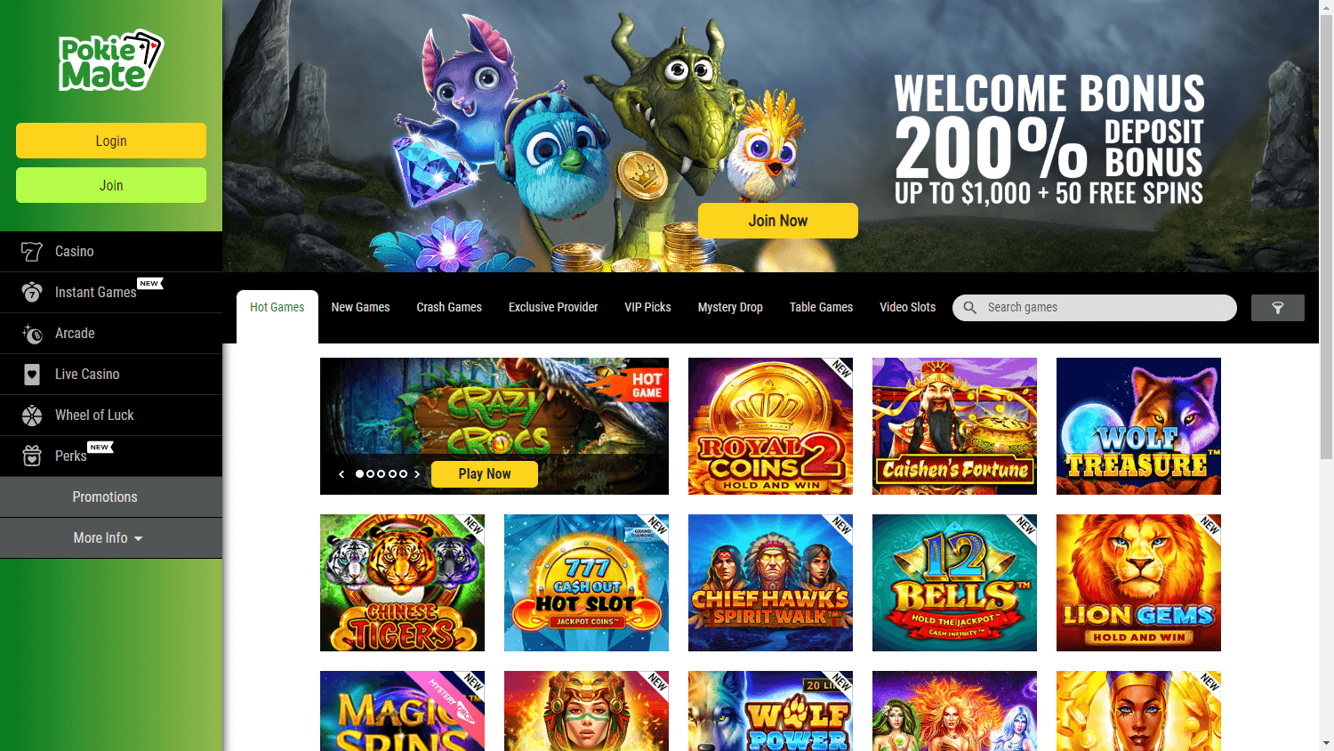 Pokia_Mate_Casino_homepage_desktop