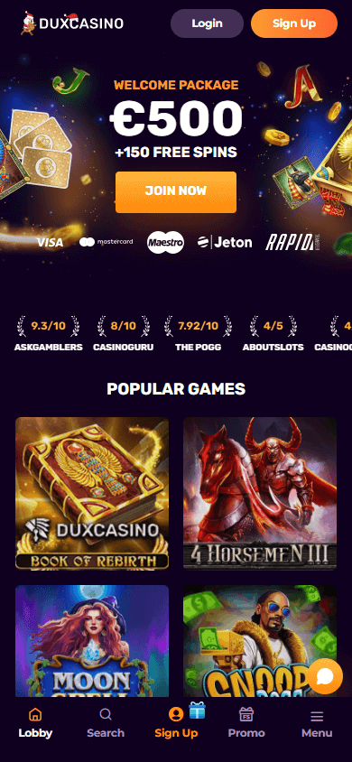 duxcasino_homepage_mobile