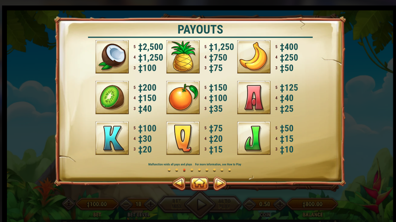 Mount Mazuma paytable