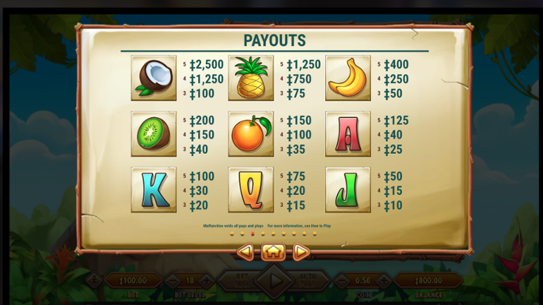 Mount Mazuma paytable