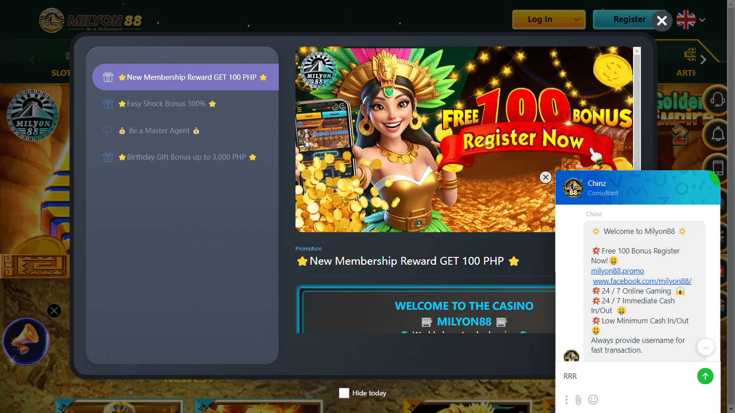 milyon88_casino_homepage_desktop