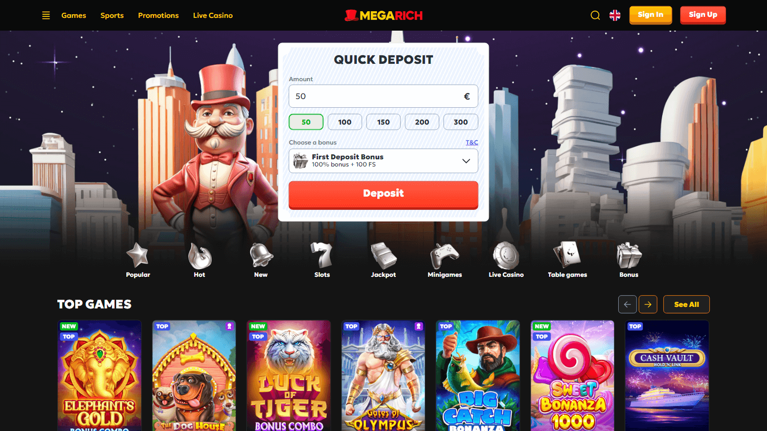 megarich_casino_homepage_desktop