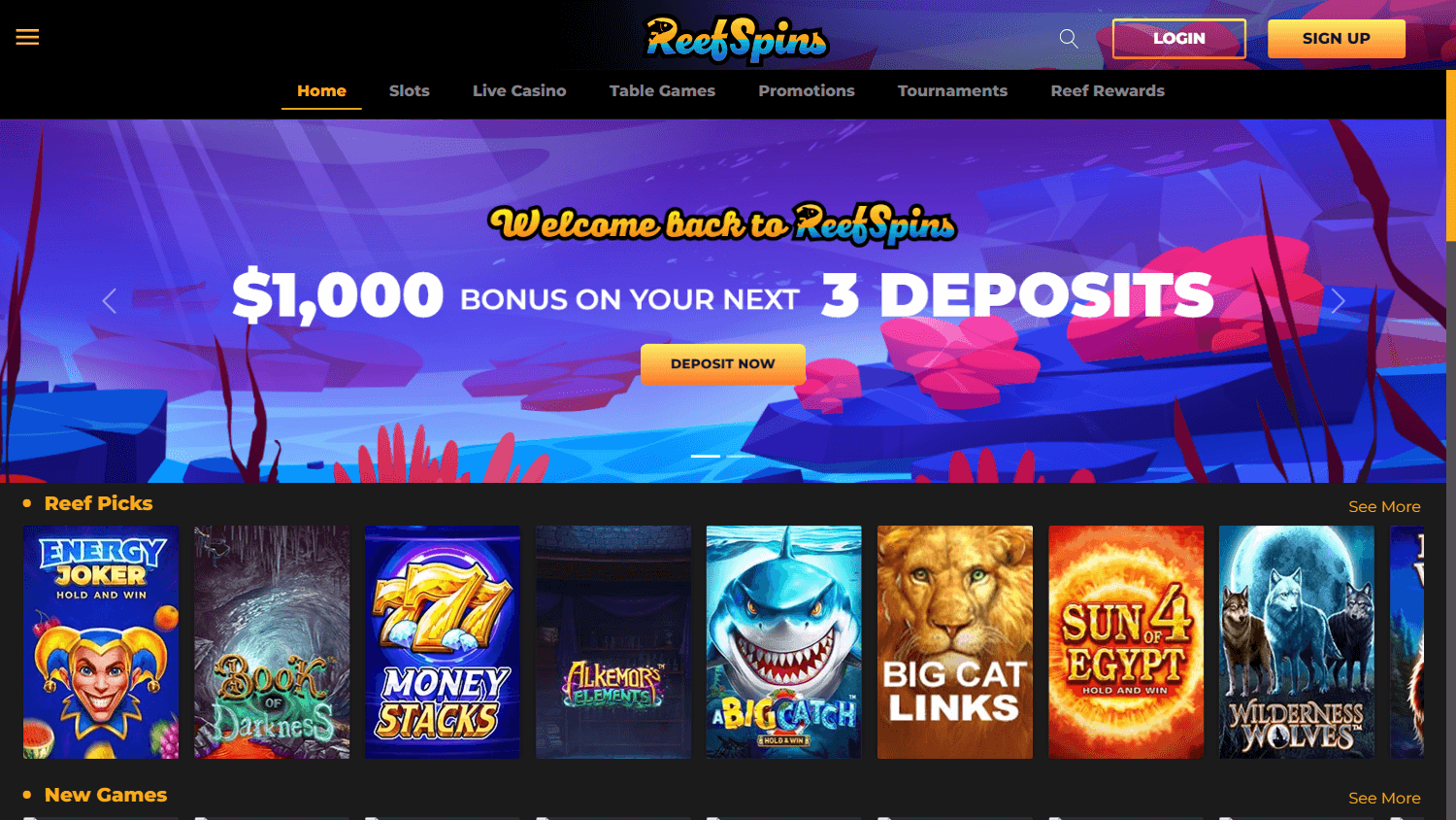 reefspins_casino_homepage_desktop