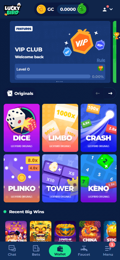 LuckyBird_Sweepstakes_Casino_homepage_mobile