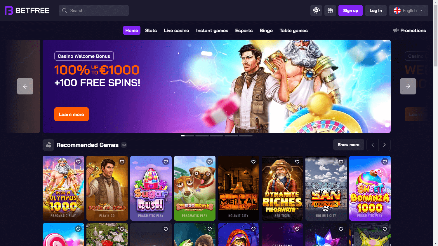 BetFree_Casino_homepage_desktop
