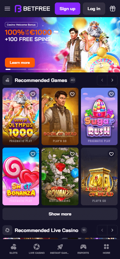 BetFree_Casino_homepage_mobile