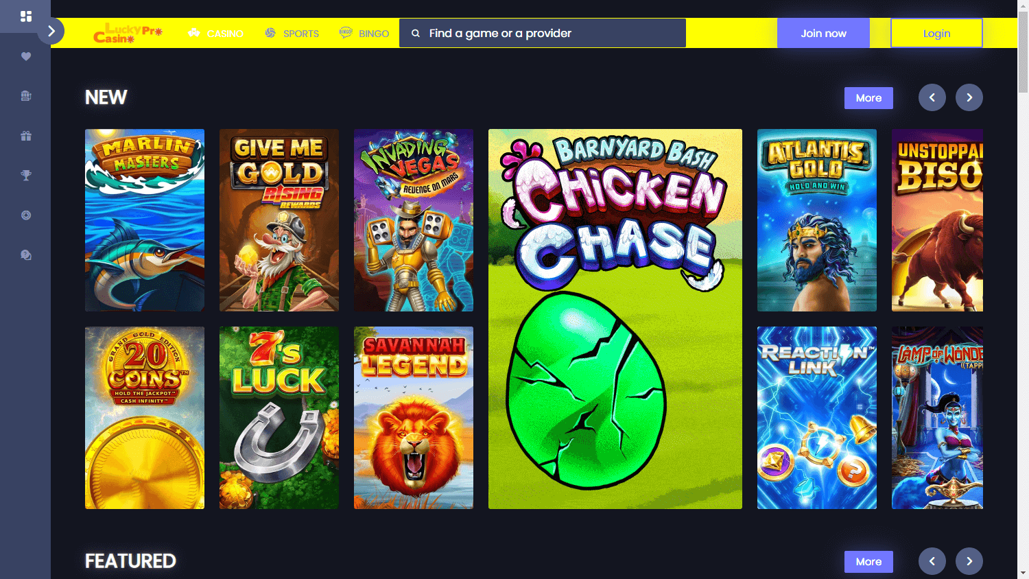 Lucky_Pro_Casino_homepage_desktop