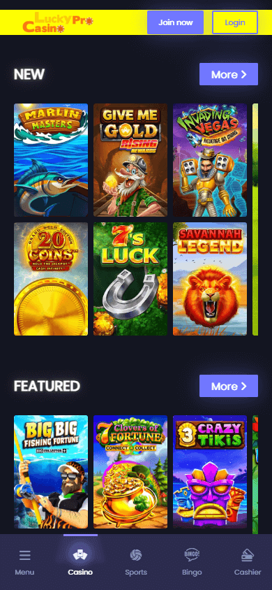 Lucky_Pro_Casino_homepage_mobile