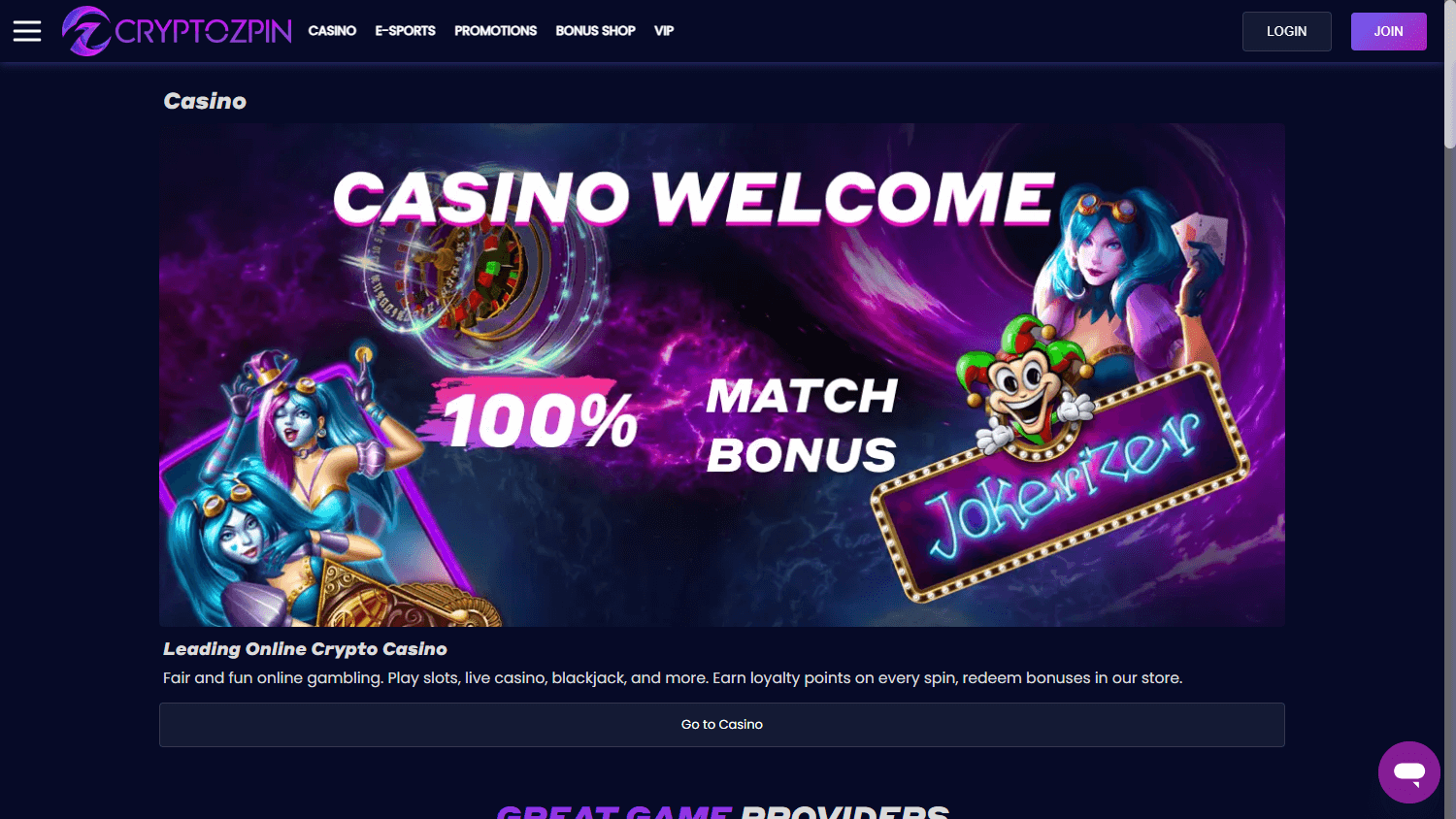 CryptoZpin_Casino_homepage_desktop