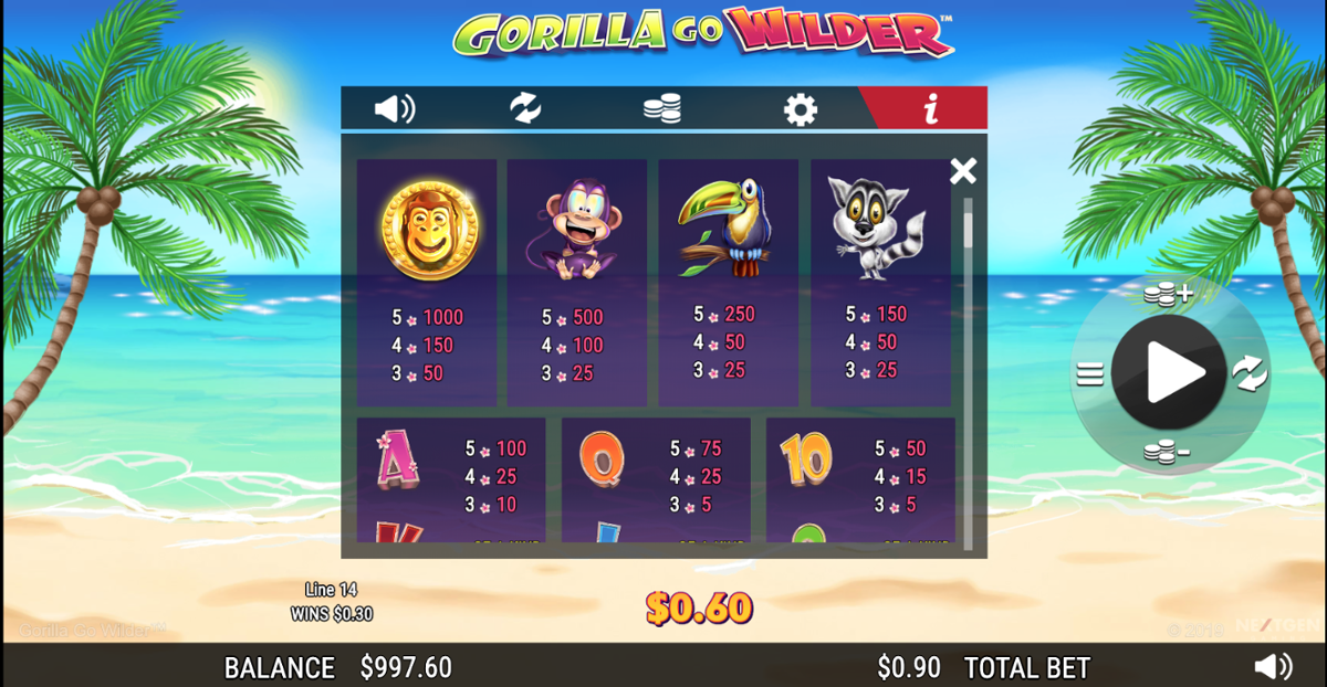 Gorilla Go Wilder paytable