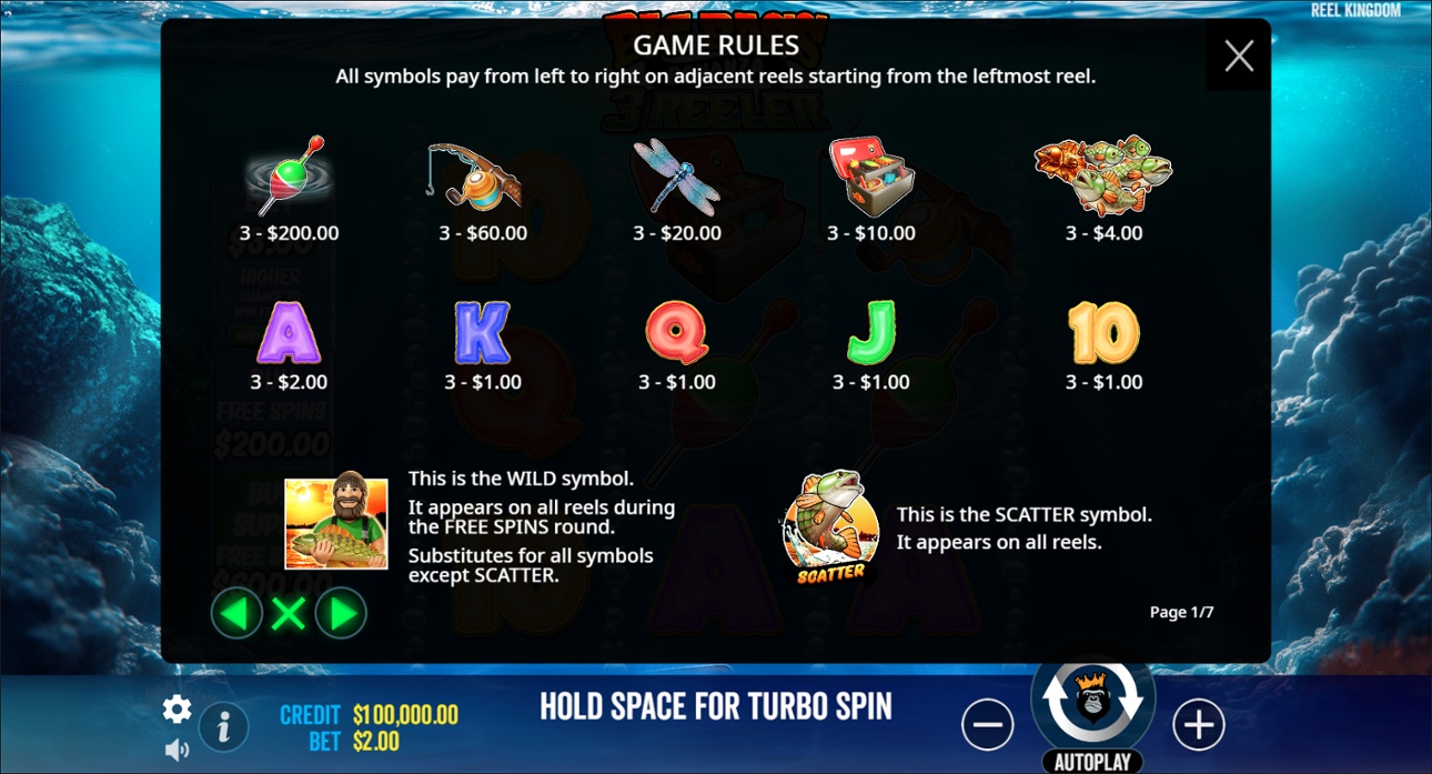 Big Bass Bonanza 3 Reeler full paytable