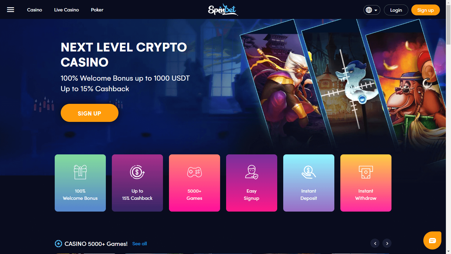 Spin.bet_Casino_homepage_desktop