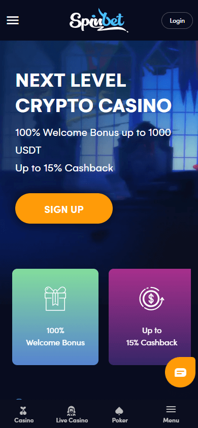 Spin.bet_Casino_homepage_mobile
