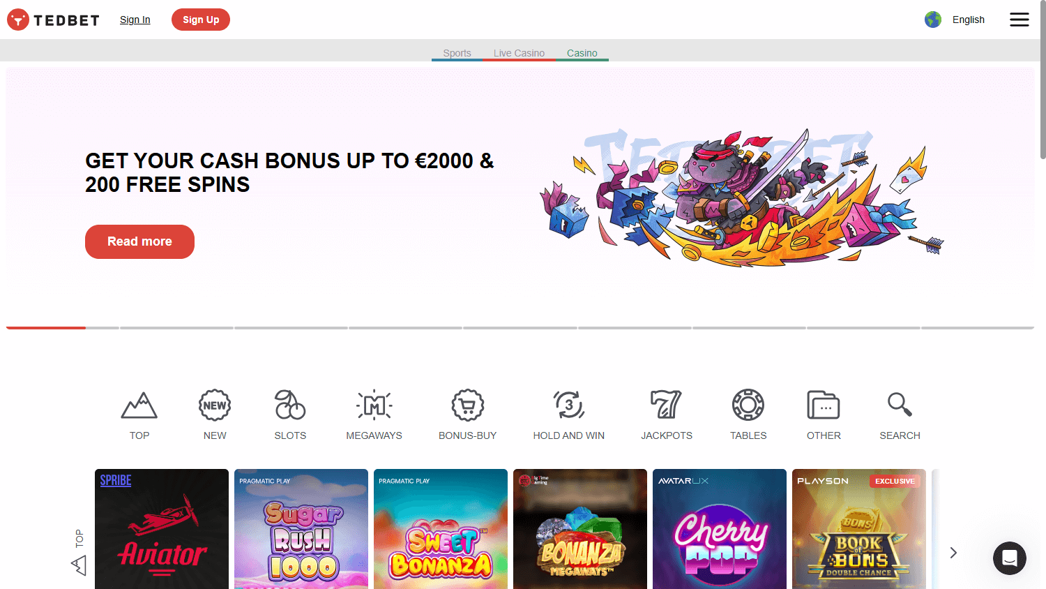 TedBet_Casino_homepage_desktop