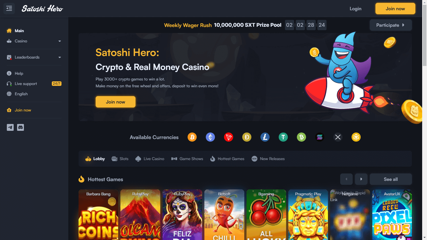 satoshi_hero_casino_homepage_desktop