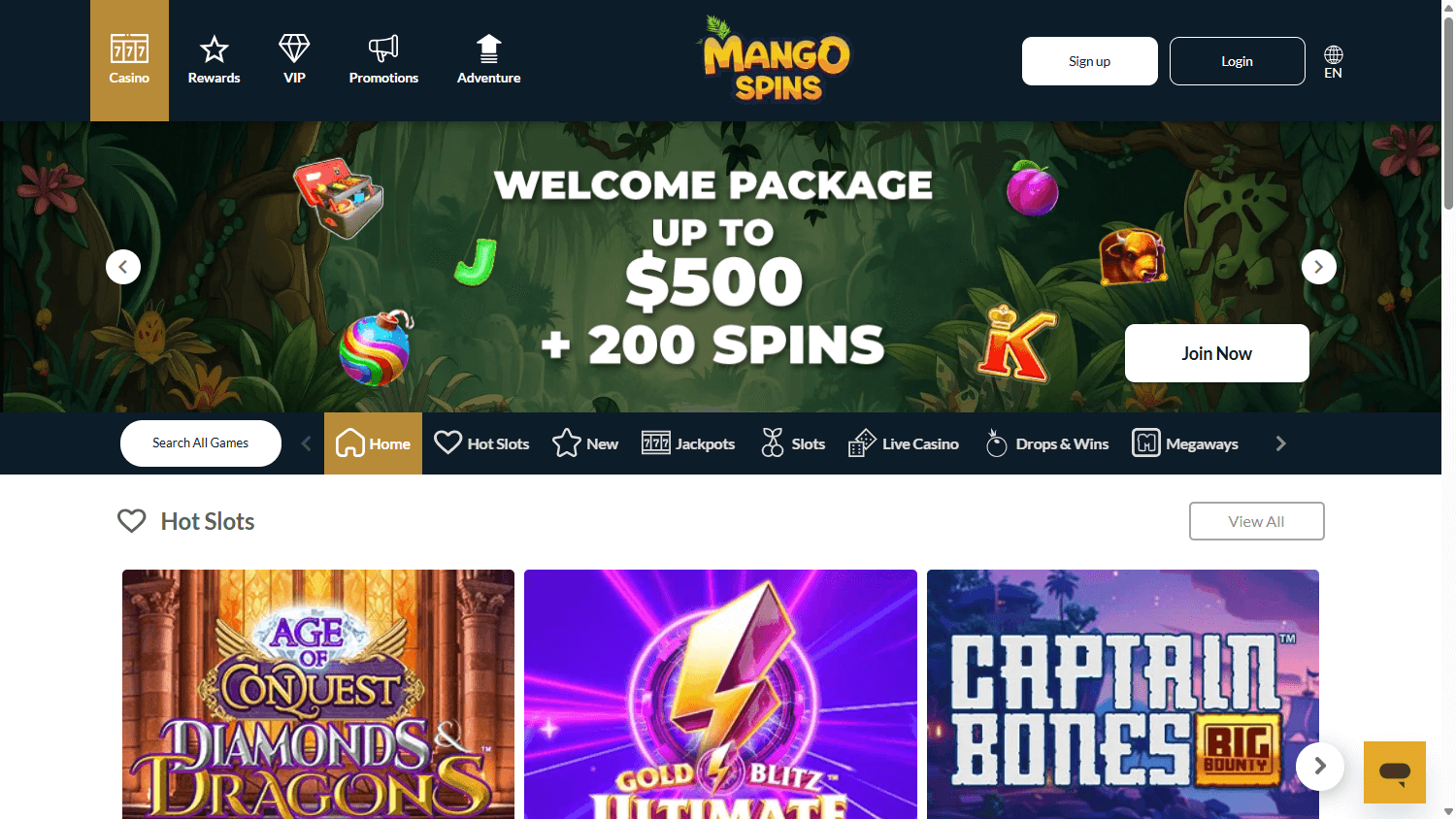 mango_spins_casino_homepage_desktop