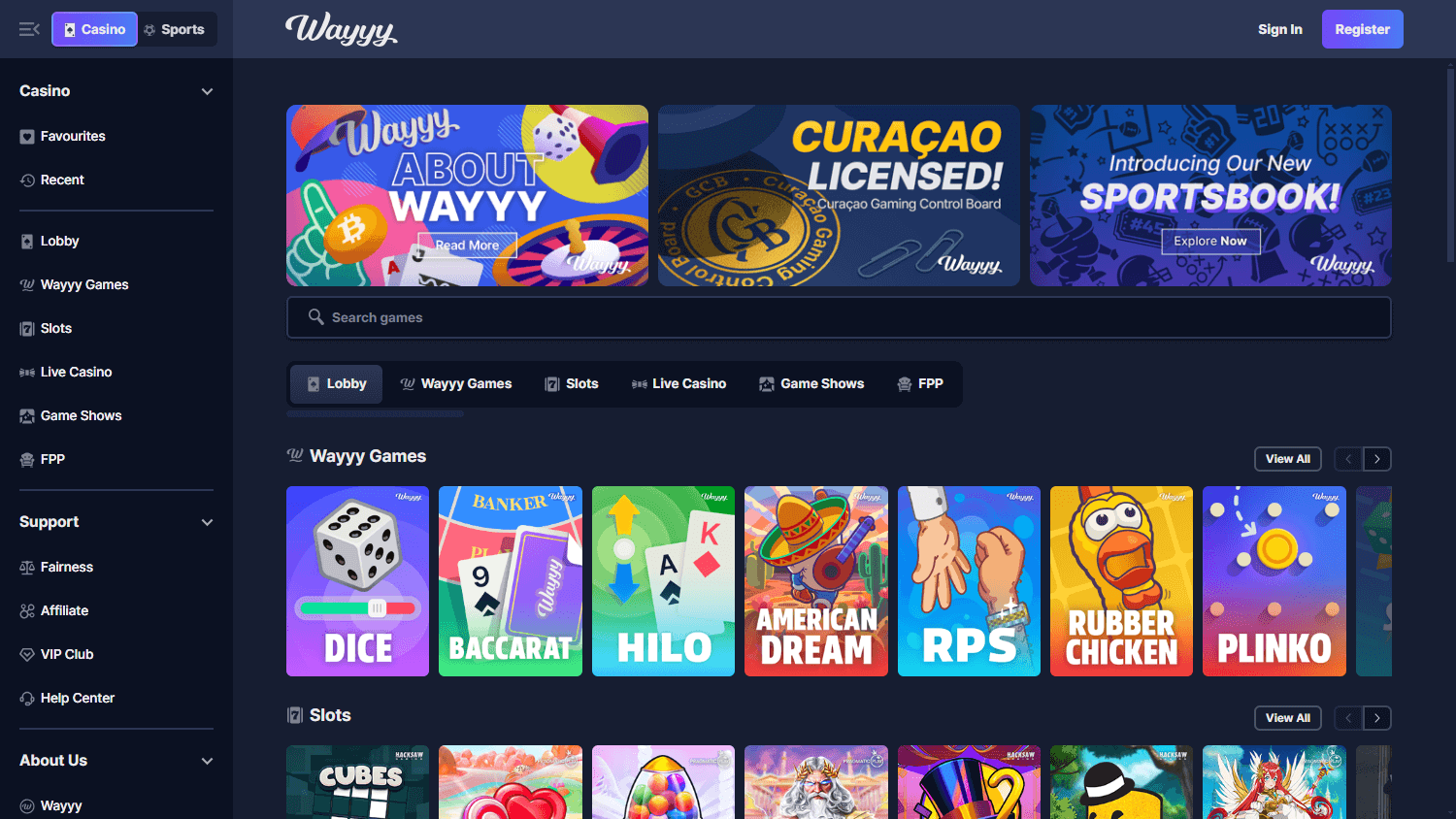 Wayyy_Casino_homepage_desktop