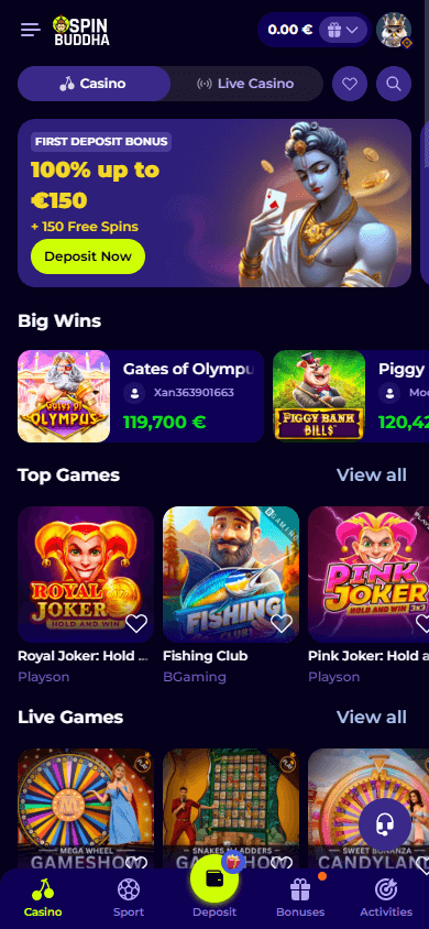 spinbuddha_casino_homepage_mobile