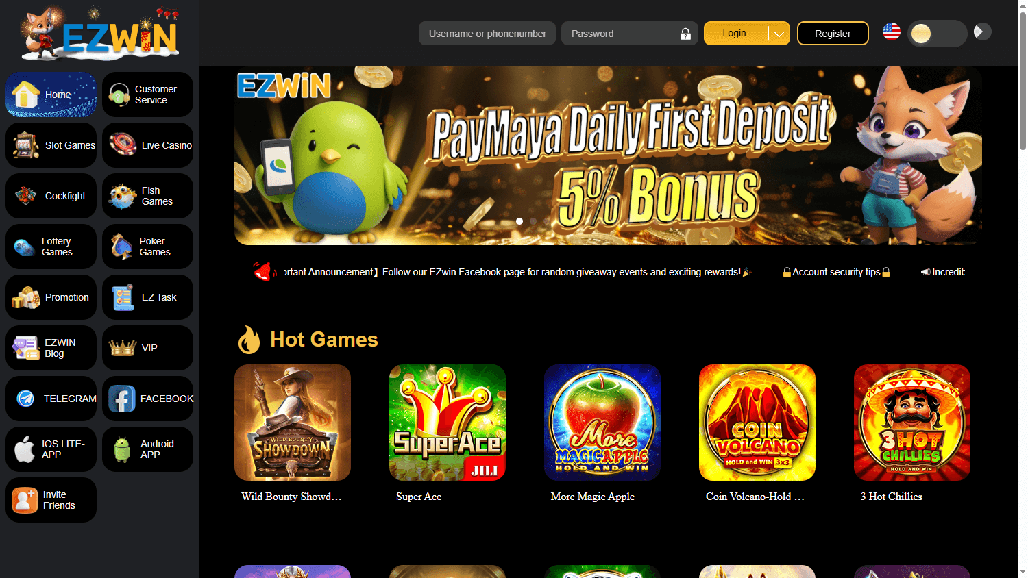 EZWIN_Casino_homepage_desktop