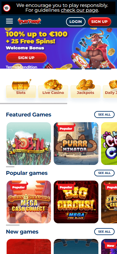 PlayToro_Casino_homepage_mobile