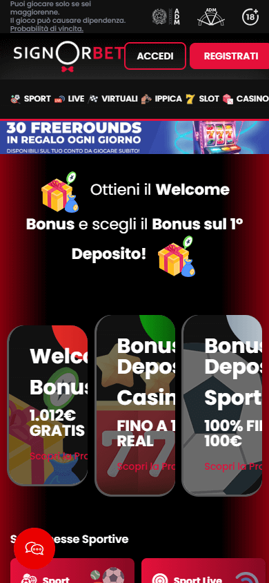 SignorBet_Casino_homepage_mobile