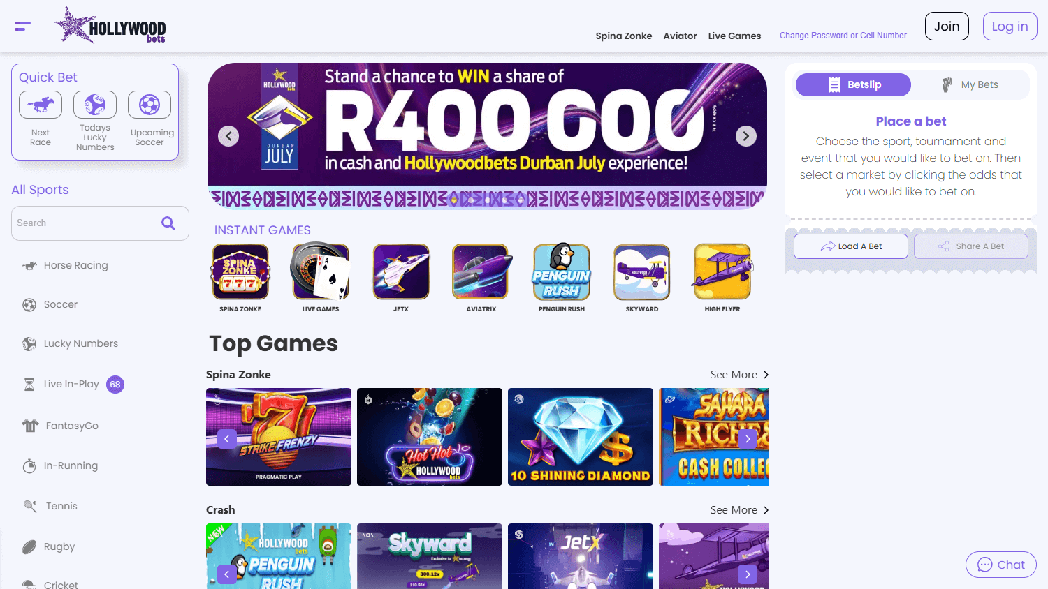 hollywoodbets_casino_za_homepage_desktop