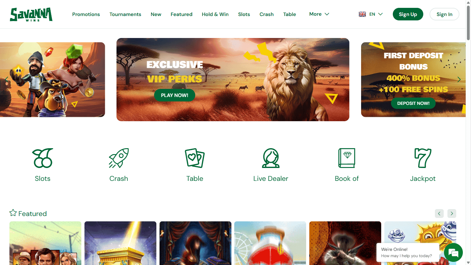 savanna_wins_casino_homepage_desktop