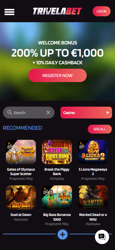 TrivelaBet_Casino_homepage_mobile