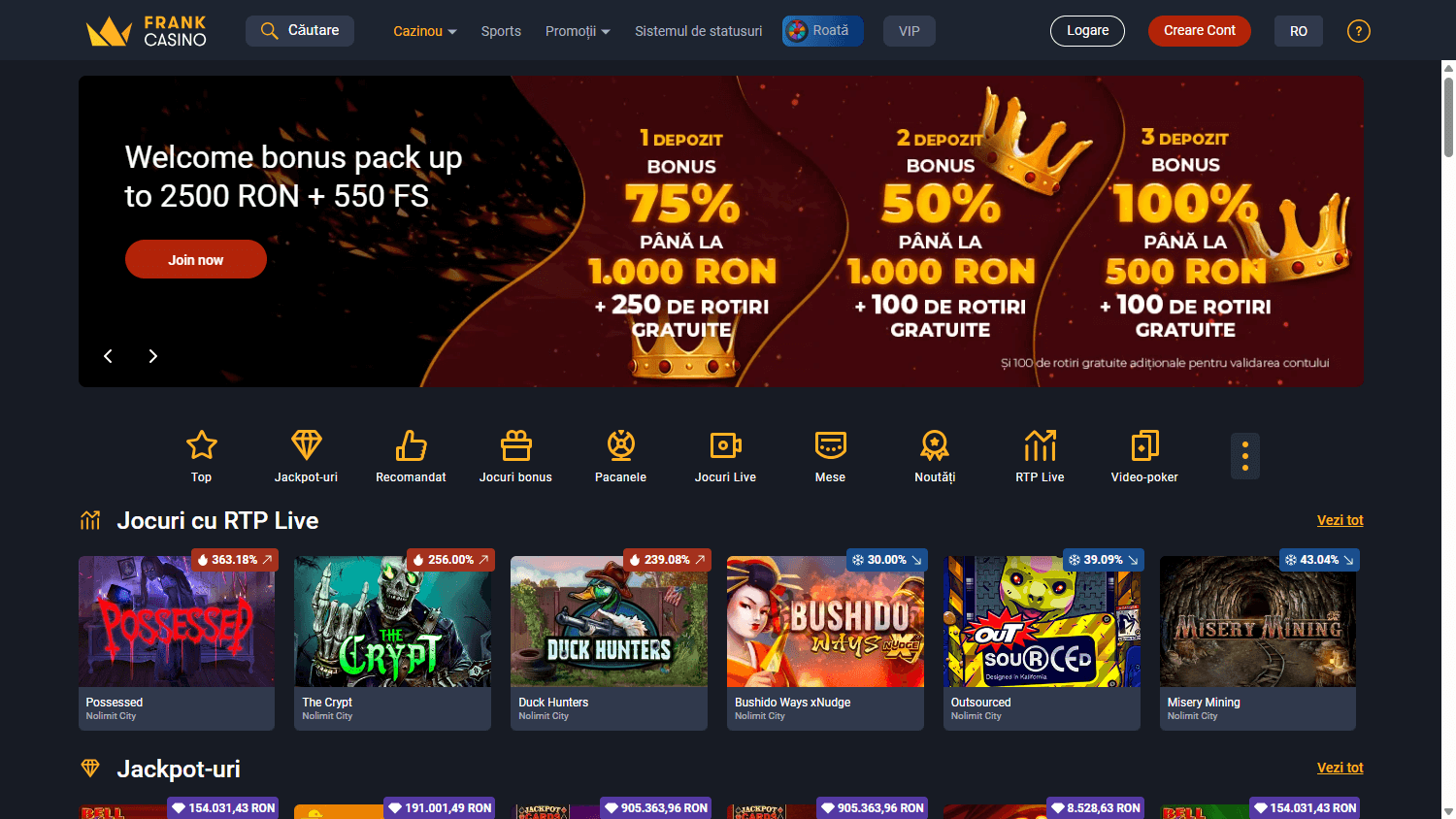Frank_Casino_RO_homepage_desktop