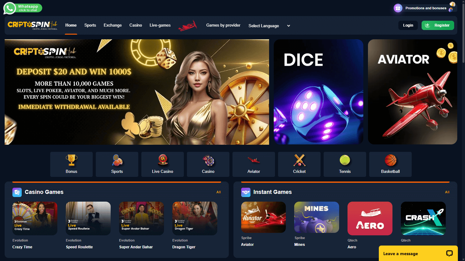 cryptospinhub_casino_homepage_desktop