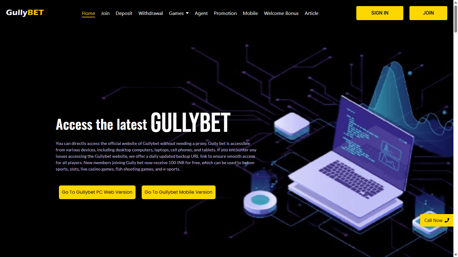 Gullybet_Casino_homapage_desktop