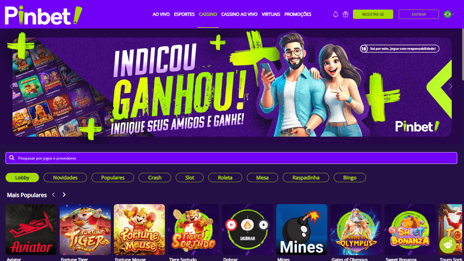 Pinbet_Casino_homepage_desktop