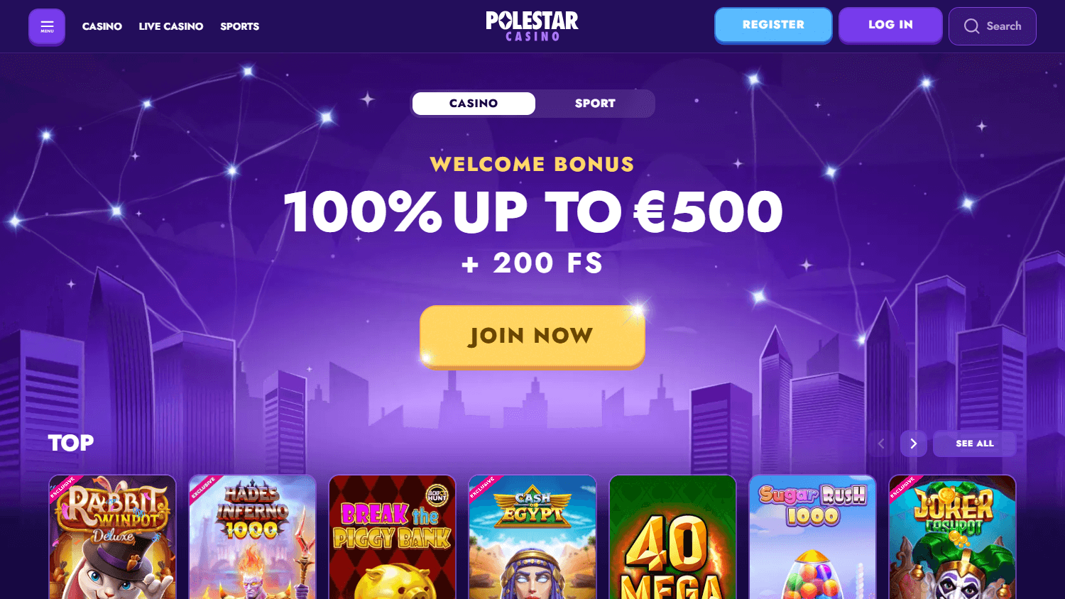 Polestar_Casino_homepage_desktop