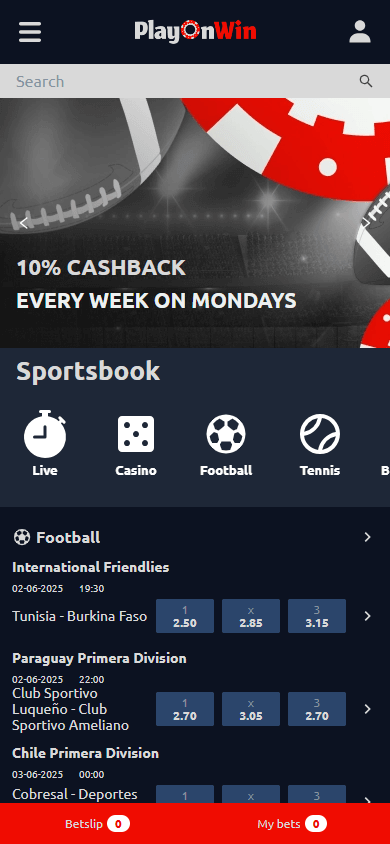 PlayOnWin_Casino_homepage_mobile