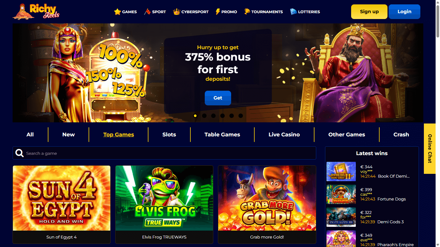 Richy_Reels_Casino_homepage_desktop