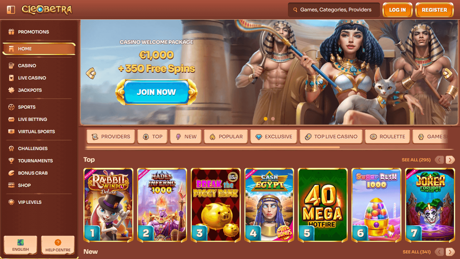 Cleobetra_Casino_homepage_desktop