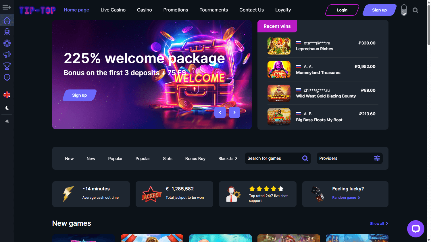 Tip-Top_Casino_homepage_desktop