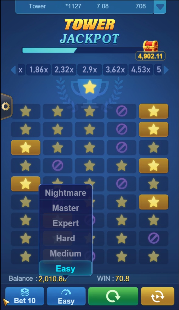 Tower (Crash Game) - Difficulty options