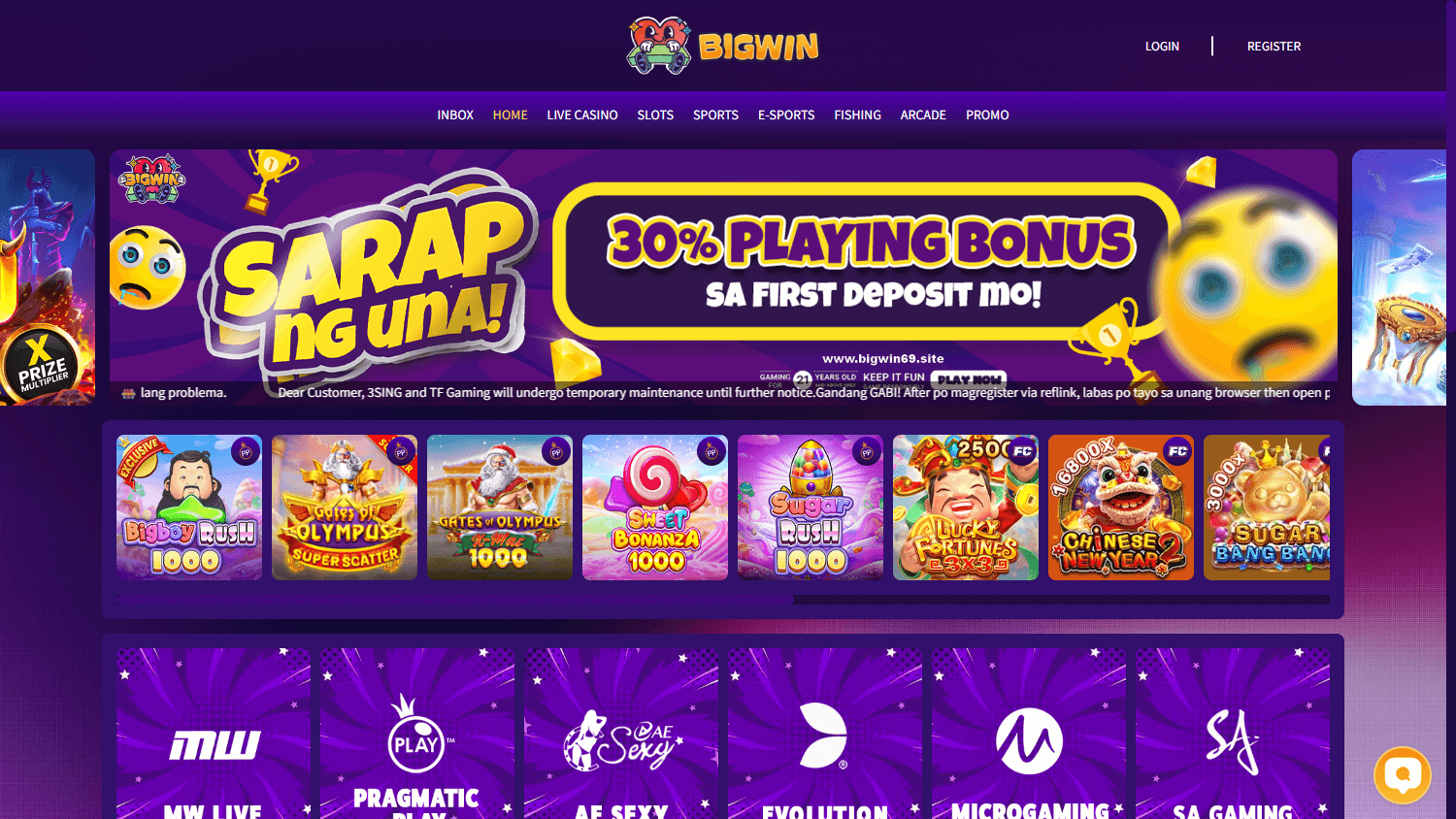BIGWIN69_Casino_homepage_desktop