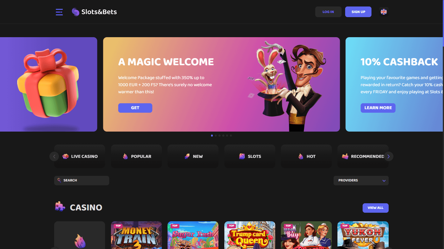 Slots&Bets_Casino_homepage_desktop