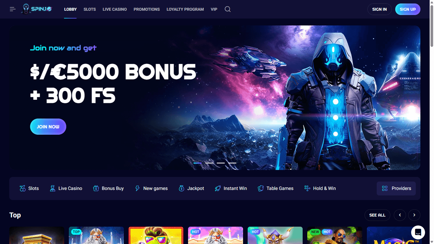 SpinJo_Casino_homepage_desktop