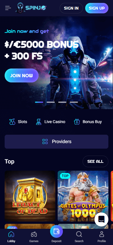 SpinJo_Casino_homepage_,mobile
