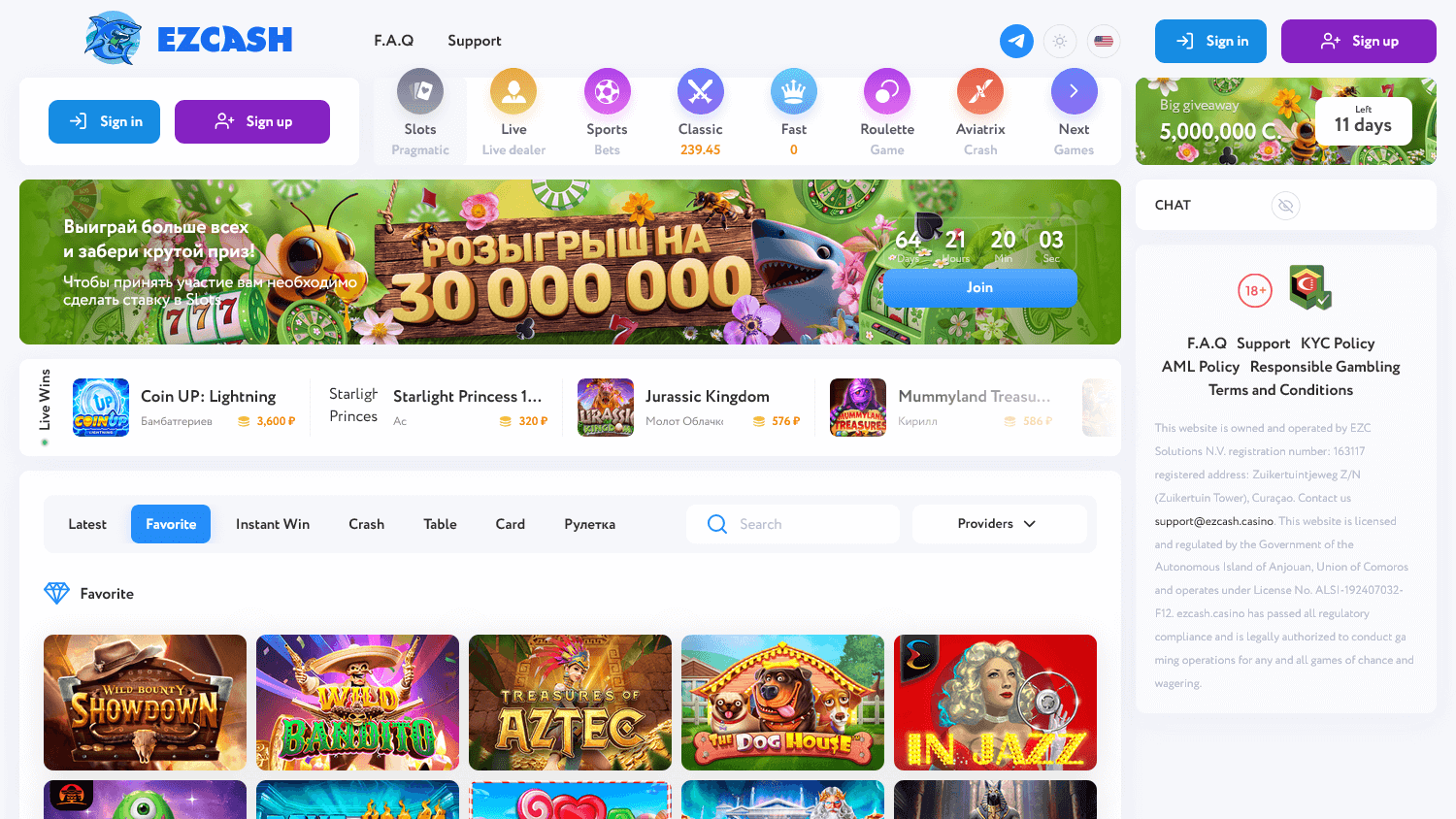 ezcash_casino_homepage_desktop
