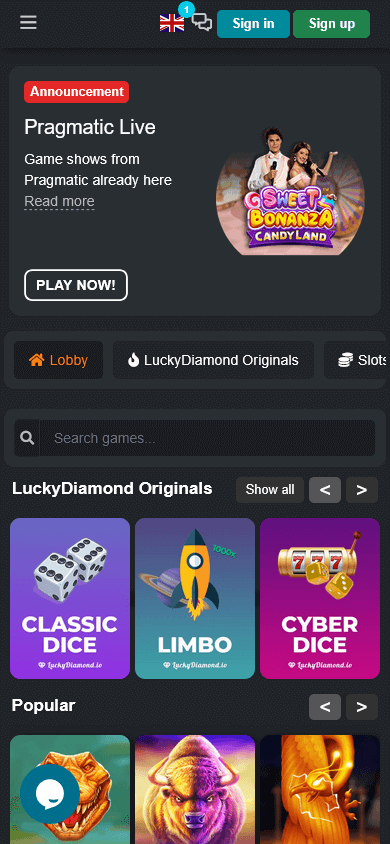 luckydiamond_casino_homepage_mobile