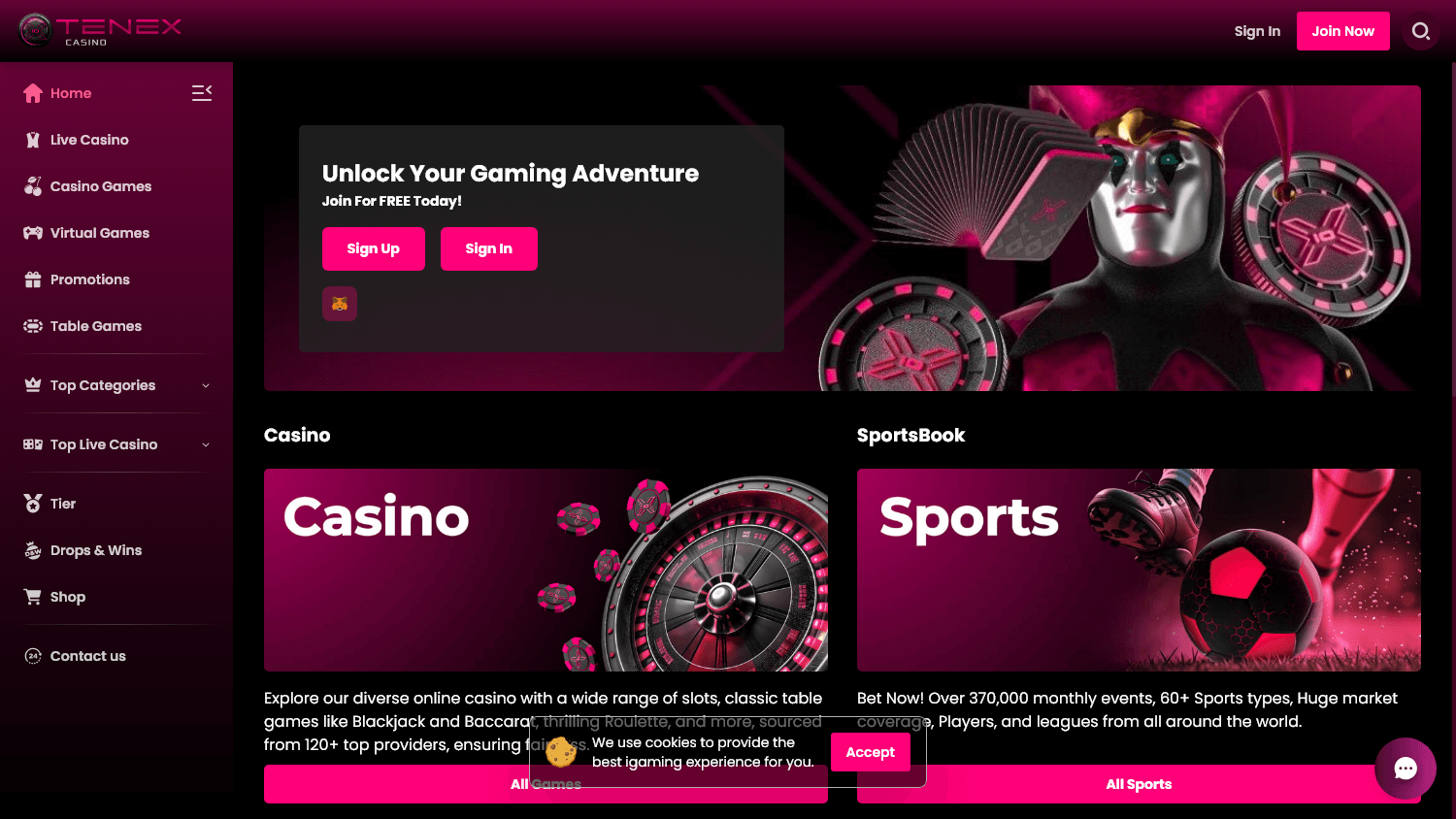 tenex_casino_homepage_desktop
