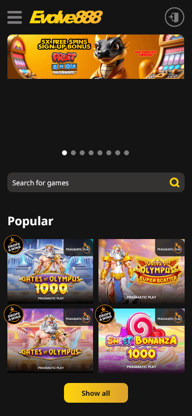 evolve888_casino_homepage_mobile